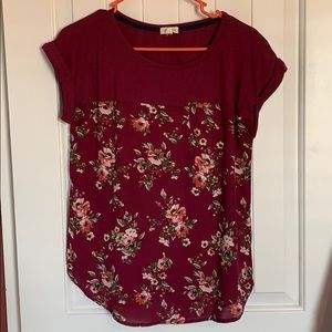 Burgundy Mixed Material Top